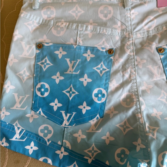Louis Vuitton White & Light Blue Monogram Gradient Jean Shorts - Picture 5 of 5